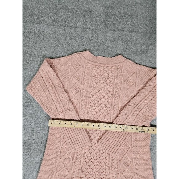J Crew Cable knit Patchwork Tunic Sweater Womens Medium Pink Wool Blend Casual - Picture 3 of 14